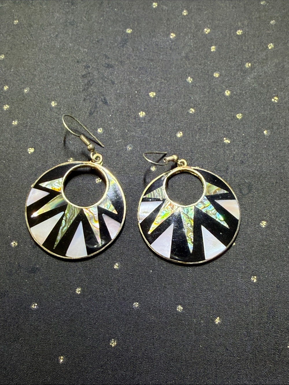 Black and Iridescent Geometric Round Drop Earrings